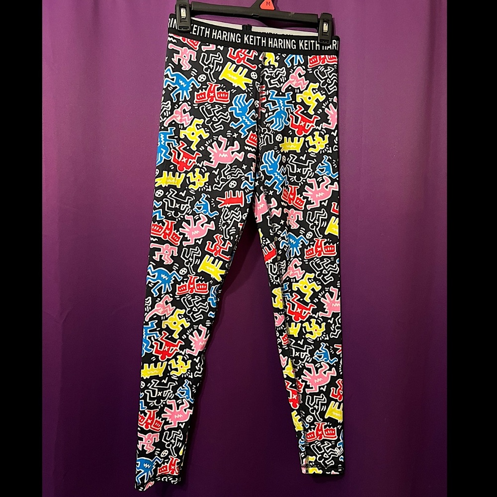 KEITH HARING X FOREVER 21 Black Graphic Print Leggings Women's Size Medium